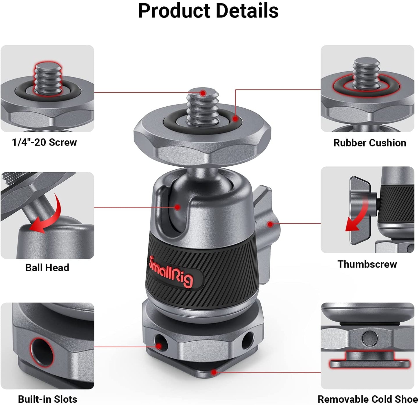SmallRig 1/2 PCS Mini Ball Head with Removable Cold Shoe Mount Mounts Monitor Lights and Video Accessories to the Camera 2948