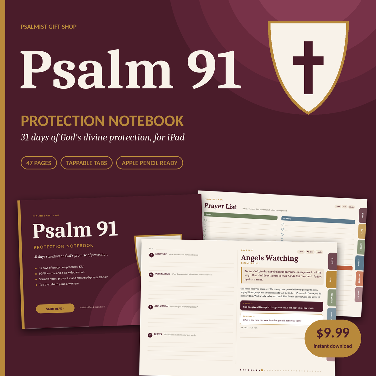 Psalm 91 Protection Notebook for iPad | 31-Day Christian Devotional & Prayer Journal (GoodNotes, Notability)