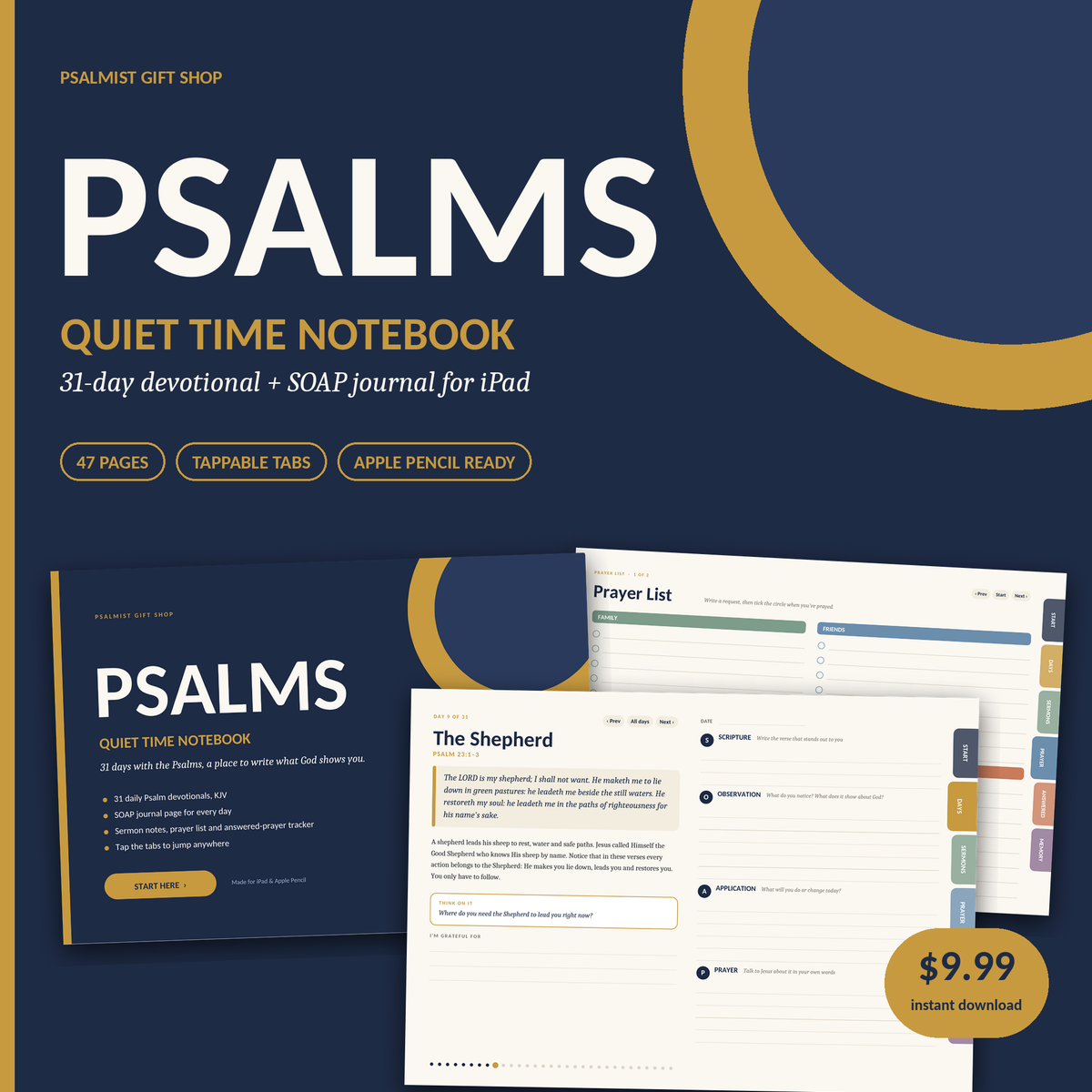 Psalms Quiet Time Notebook for iPad | 31-Day Christian Devotional & Prayer Journal (GoodNotes, Notability)