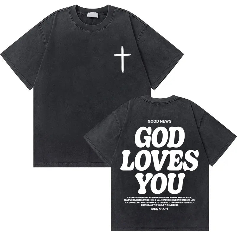 🔥 Washed Vintage “God Loves You” Tee – The Good News You Can Wear!