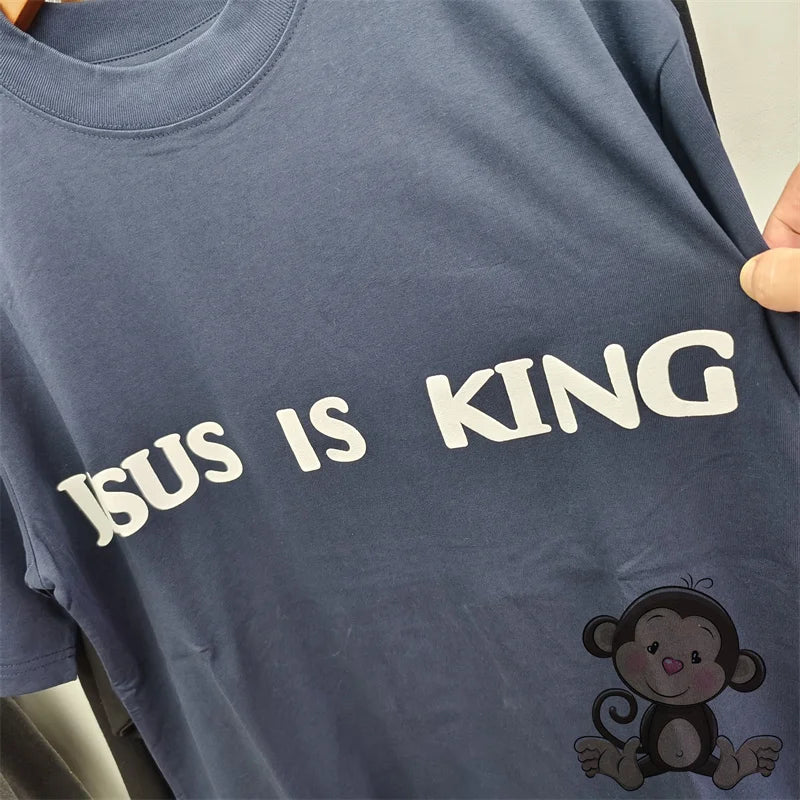 π₯ Royal Blue Kanye West Foam Letter Printed T-Shirt β Bold Streetwear Vibes!