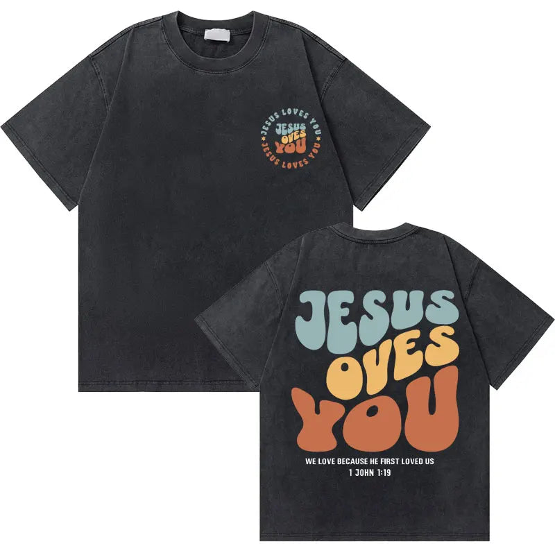 🔥 Washed Vintage “God Loves You” Tee – The Good News You Can Wear!