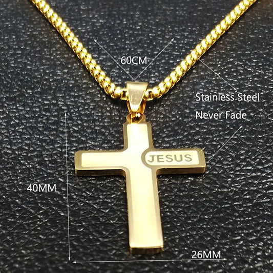 ✨ Bold Faith, Timeless Style – Stainless Steel Jesus Cross Pendant Necklace for Men & Women