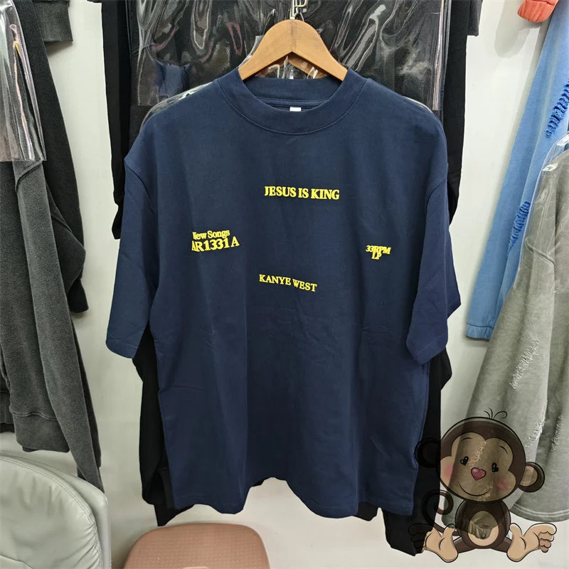 π₯ Royal Blue Kanye West Foam Letter Printed T-Shirt β Bold Streetwear Vibes!