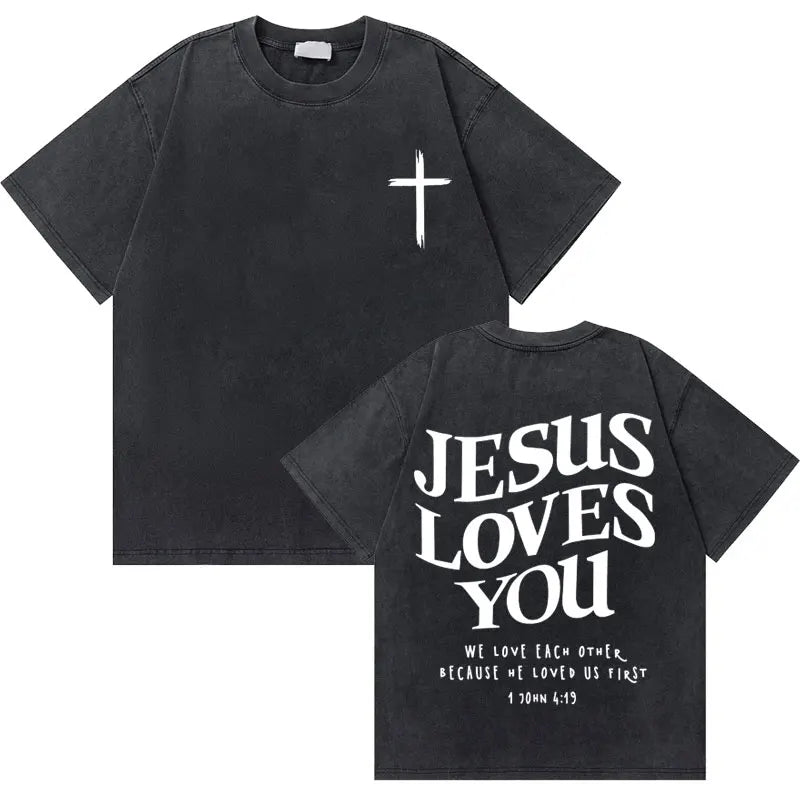 🔥 Washed Vintage “God Loves You” Tee – The Good News You Can Wear!