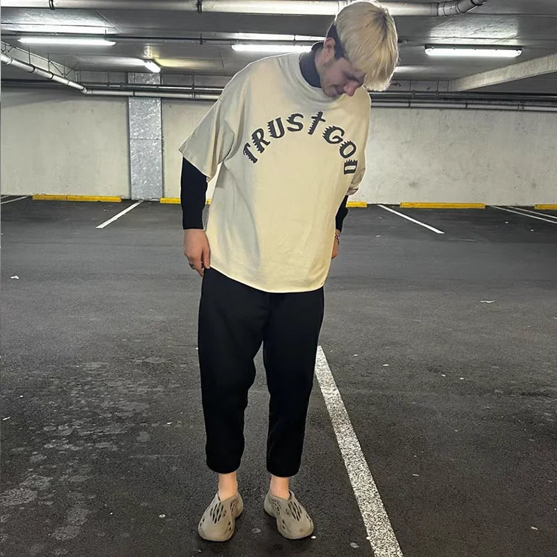 π₯ Royal Blue Kanye West Foam Letter Printed T-Shirt β Bold Streetwear Vibes!
