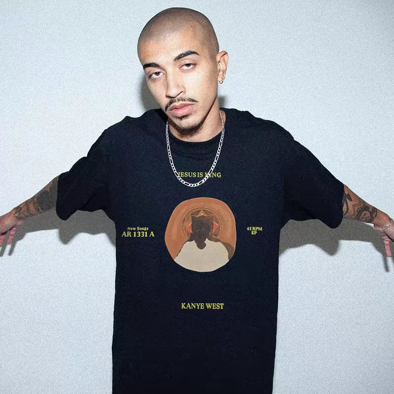 Kanye west T-shirt small round neck loose casual men's streetwear