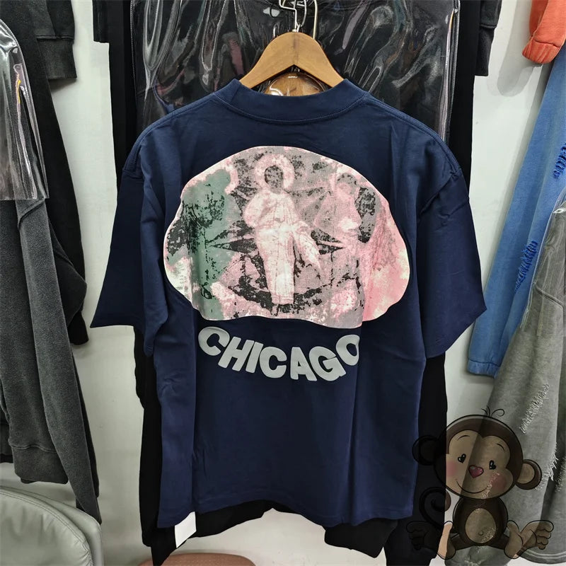 π₯ Royal Blue Kanye West Foam Letter Printed T-Shirt β Bold Streetwear Vibes!