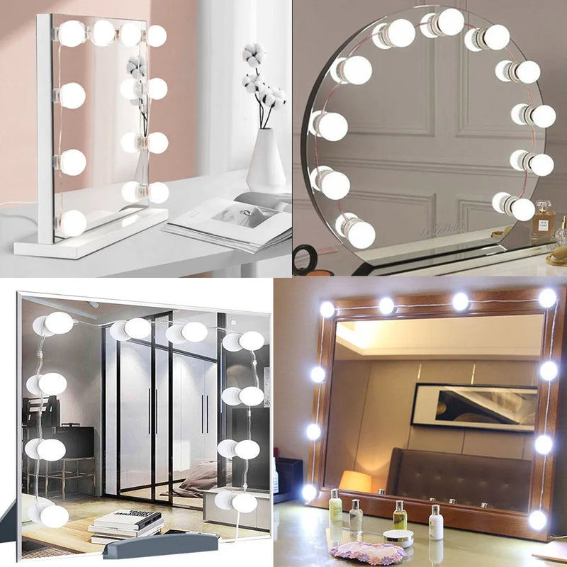 LED Make up Mirror Light Bulbs USB Hollywood Vanity Makeup Mirror Lights Bathroom Dressing Table Lighting Dimmable LED Wall Lamp