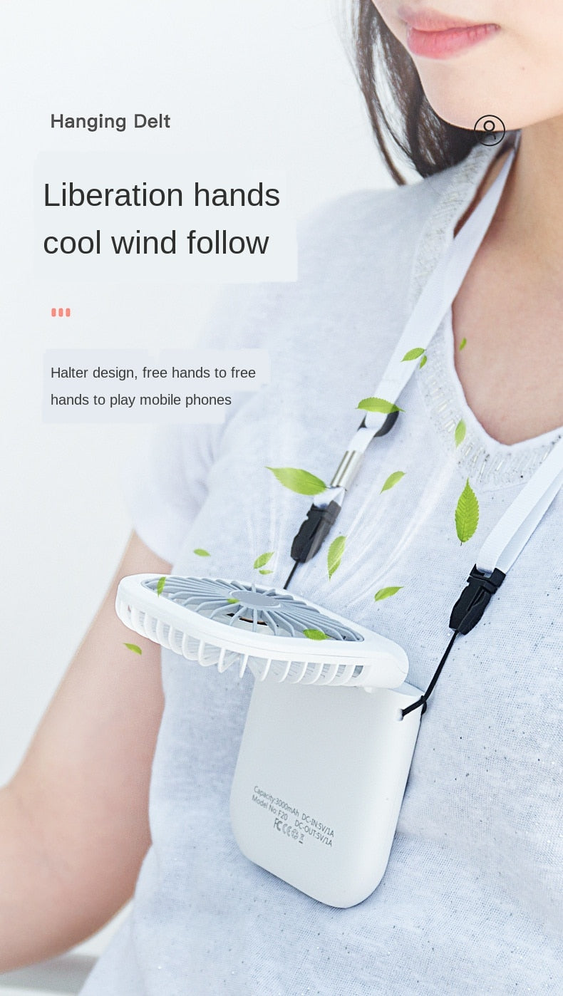Hanging Neck Fans Mini Portable Folding USB Small Fan Mute Power Bank Portable Handheld Desktop Multi Function Charge Fan