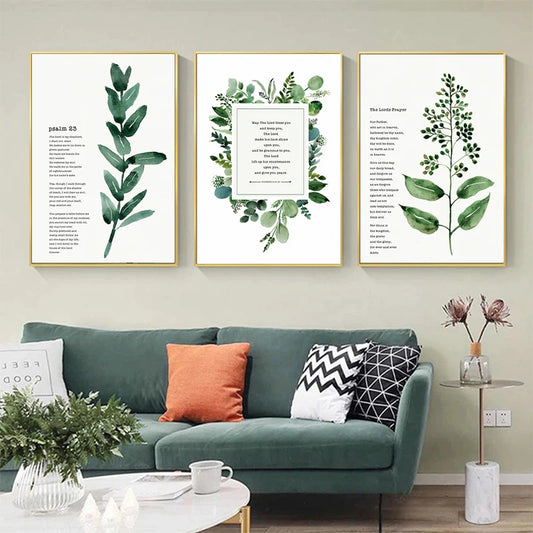 Botanical Bible Verse Print Scripture Christian Canvas Painting Poster Wall Art Blessed Quote Picture for Living Room Home Decor