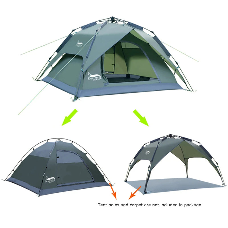 Desert&Fox Magic Fortress: The Ultimate 3-4 Person Family Adventure Tent with Instant Setup Awesomeness – Your Portable Pal for Hiking and Travel Fun!