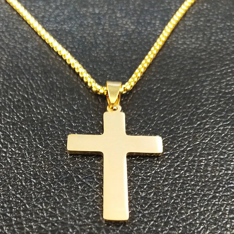 Stainless Steel Christian JESUS CROSS Necklaces for Men Jewelry Gold Color Chain Necklaces Jewelry corrente masculina N1174S02
