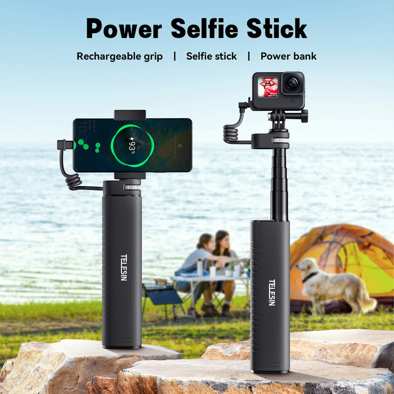 TELESIN TE-CSS-001 Selfie Stick QC/PD3.0 fast charging Power Selfie Stick 90CM Telescoping Selfie Pole with 1/4 Inch Screw