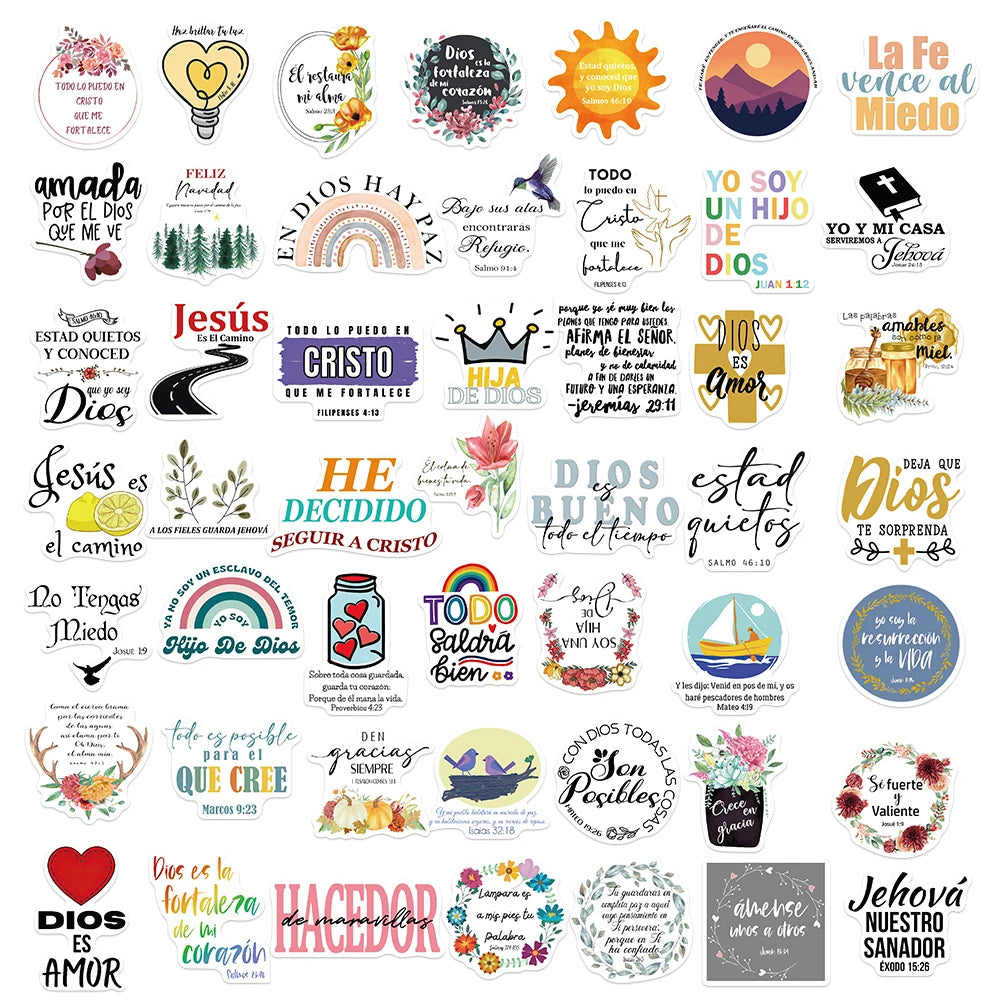 50PCS Cute Spanish Bible Stickers – Aesthetic Decorations for Scrapbooking, School Supplies, and More!