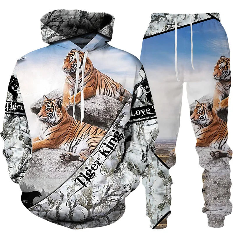 🔥 Bold 3D Tiger Printed Hoodie & Pants Set – Unleash Your Wild Side! 🐯