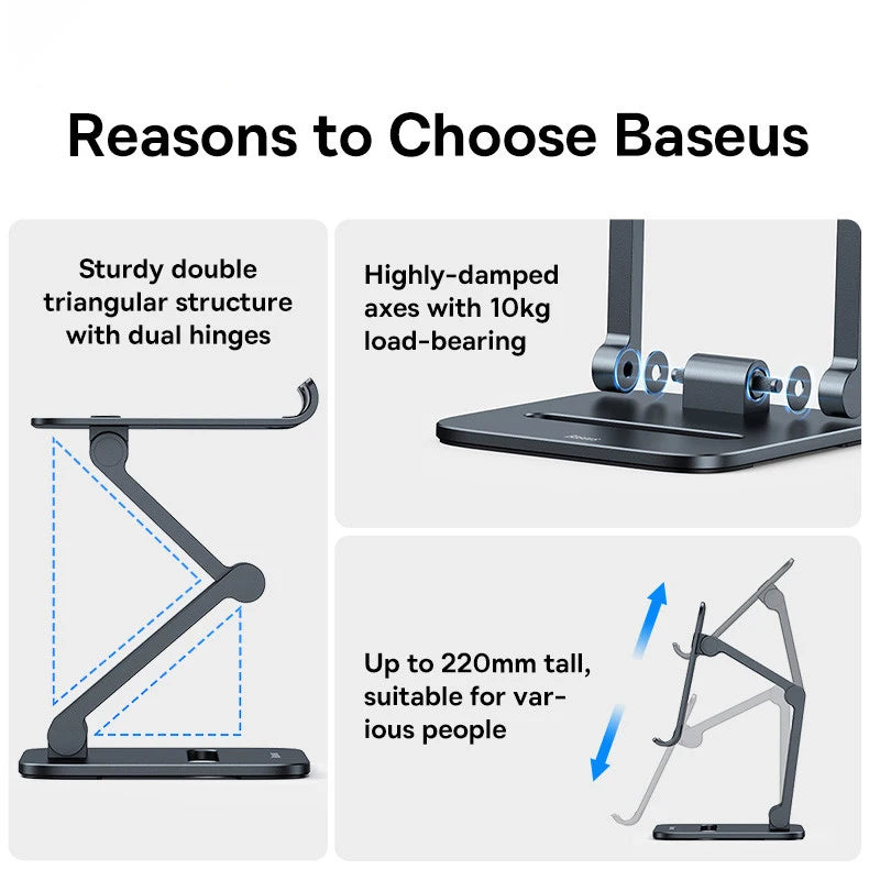 📱 Elevate Your View – Baseus Aluminum Foldable Phone & Tablet Stand