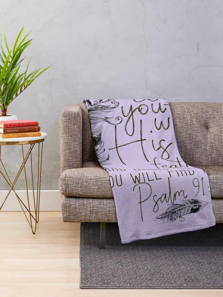 Psalm 91:4 Feather Design Throw Blanket – Find Comfort Under His Wings! ✝️🕊️