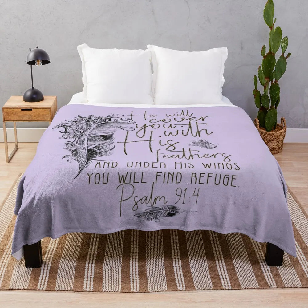 Psalm 91:4 Feather Design Throw Blanket – Find Comfort Under His Wings! ✝️🕊️