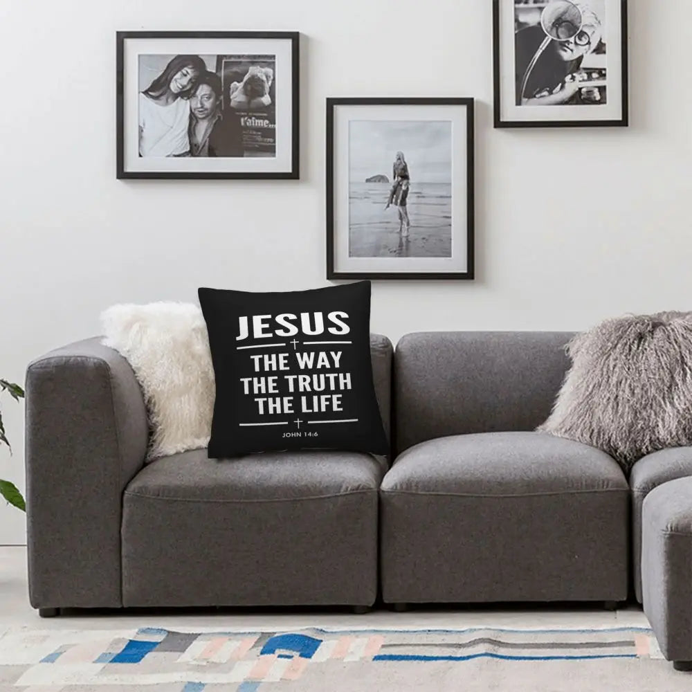 Modern Faith Meets Home Comfort: Jesus 'The Way, The Truth, The Life' Cushion Cover