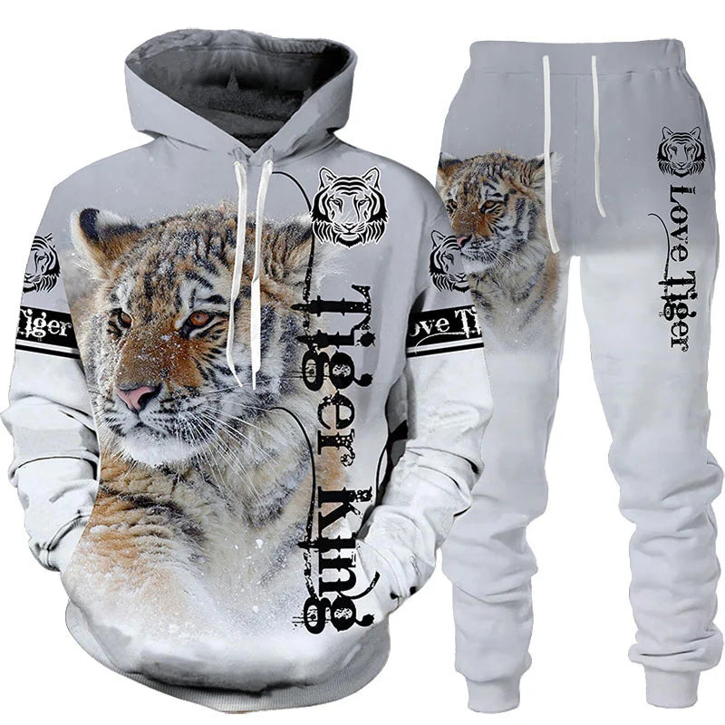 🔥 Bold 3D Tiger Printed Hoodie & Pants Set – Unleash Your Wild Side! 🐯