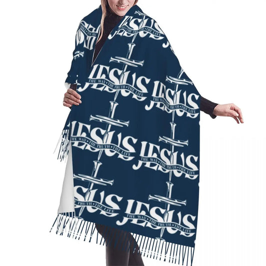 Stay Warm in Style: Jesus 'The Way, The Truth, The Life' Tassel Scarf