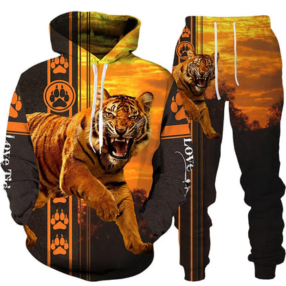 🔥 Bold 3D Tiger Printed Hoodie & Pants Set – Unleash Your Wild Side! 🐯