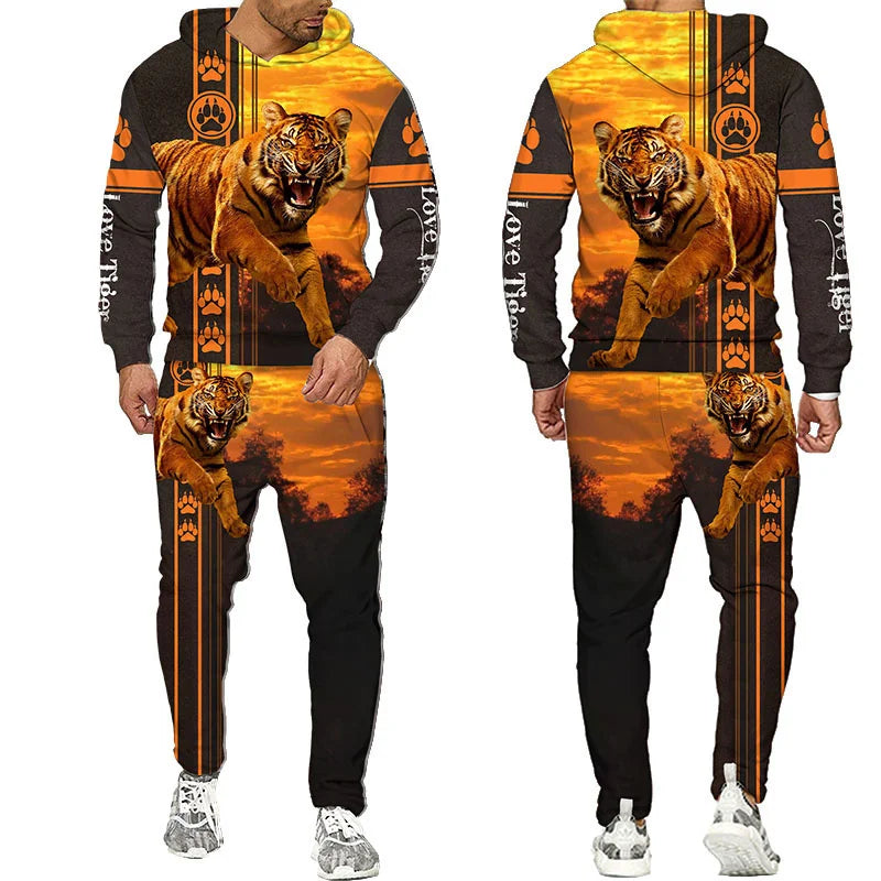 🔥 Bold 3D Tiger Printed Hoodie & Pants Set – Unleash Your Wild Side! 🐯