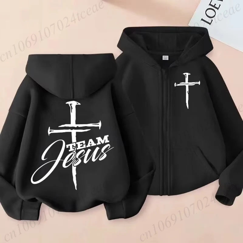 🔥 "There Is Power in the Name of Jesus" Christian Graphic Hoodie – Faith-Inspired Zip Sweatshirt for Men & Women!