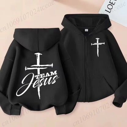 🔥 "There Is Power in the Name of Jesus" Christian Graphic Hoodie – Faith-Inspired Zip Sweatshirt for Men & Women!