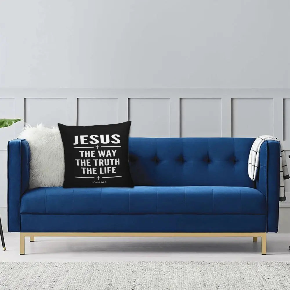 Modern Faith Meets Home Comfort: Jesus 'The Way, The Truth, The Life' Cushion Cover