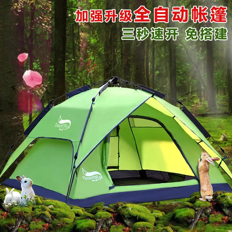 Automatic Camping Tent, 3-4 Person Family Tent Double Layer Instant Setup Protable Backpacking Tent for Hiking Travel