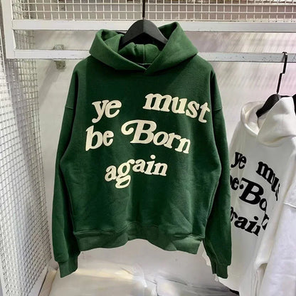 🔥 23FW "Ye Must Be Born Again" Oversized Hoodie – Iconic Streetwear Style!