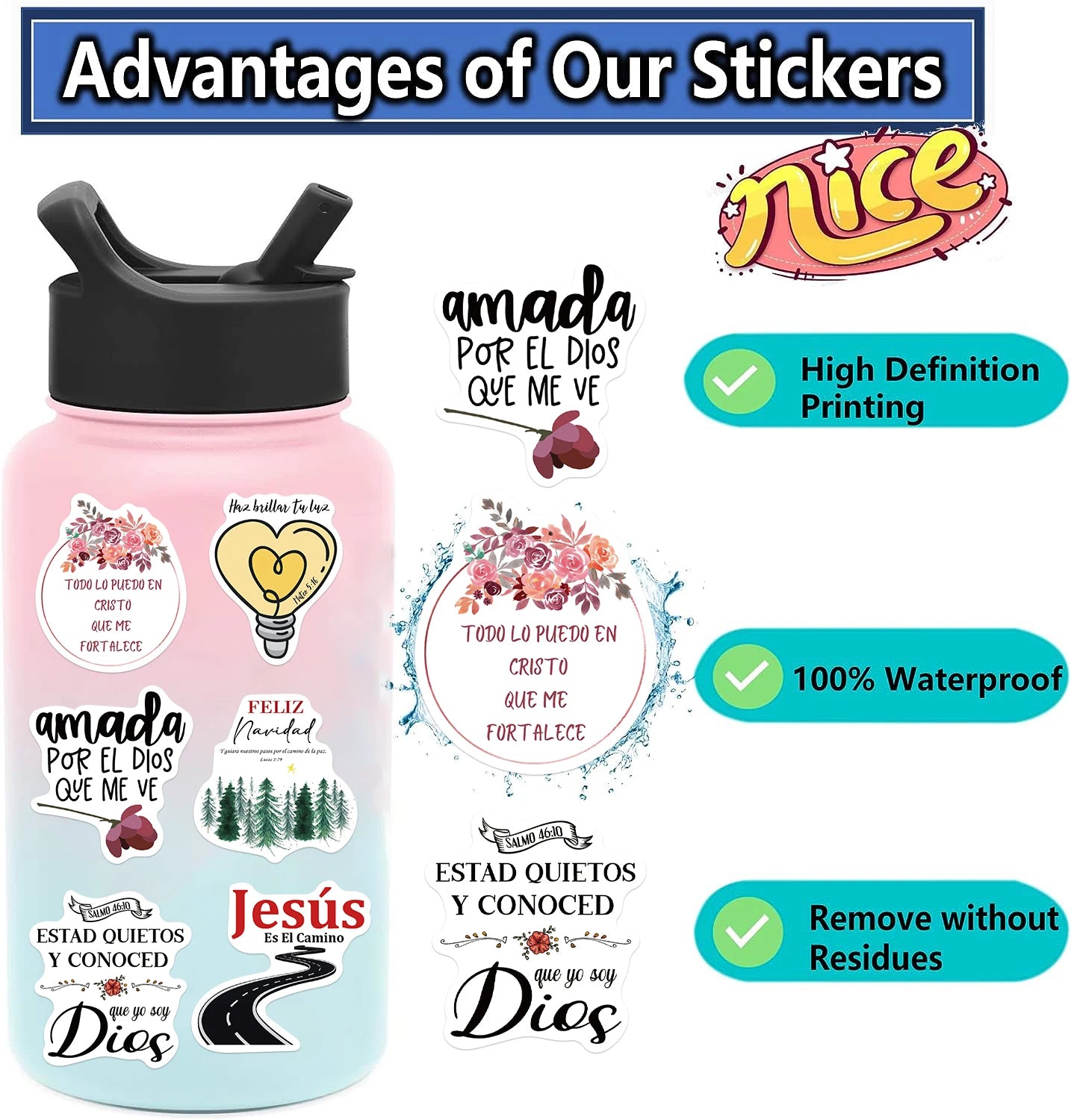 50PCS Cute Spanish Bible Stickers – Aesthetic Decorations for Scrapbooking, School Supplies, and More!