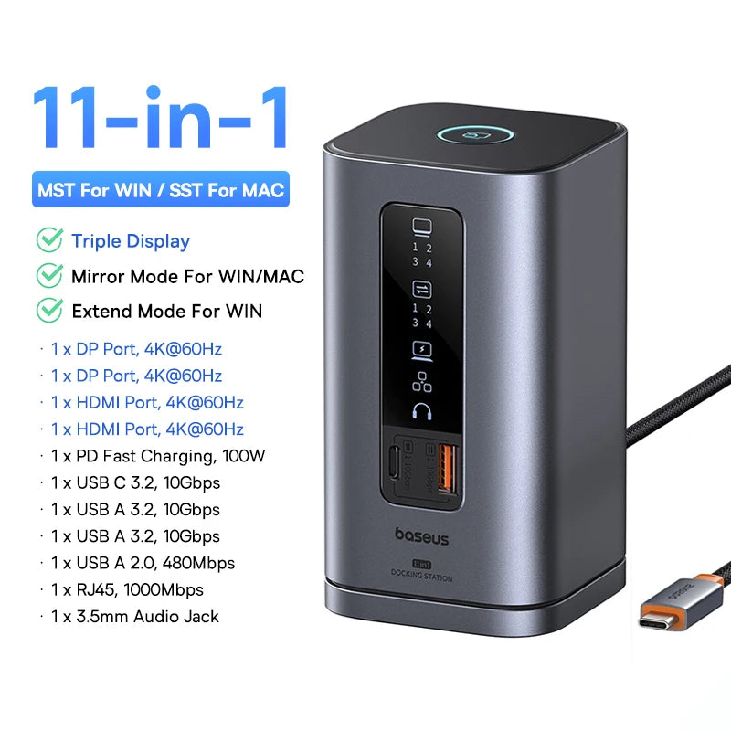 ⚡ Expand Your Power – Baseus 12-in-1 USB-C Hub with Dual 4K HDMI & 100W PD Docking Station