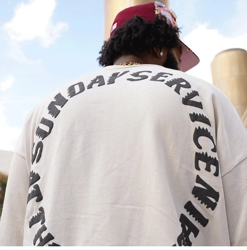 🔥 Royal Blue Kanye West Foam Letter Printed T-Shirt – Bold Streetwear Vibes!