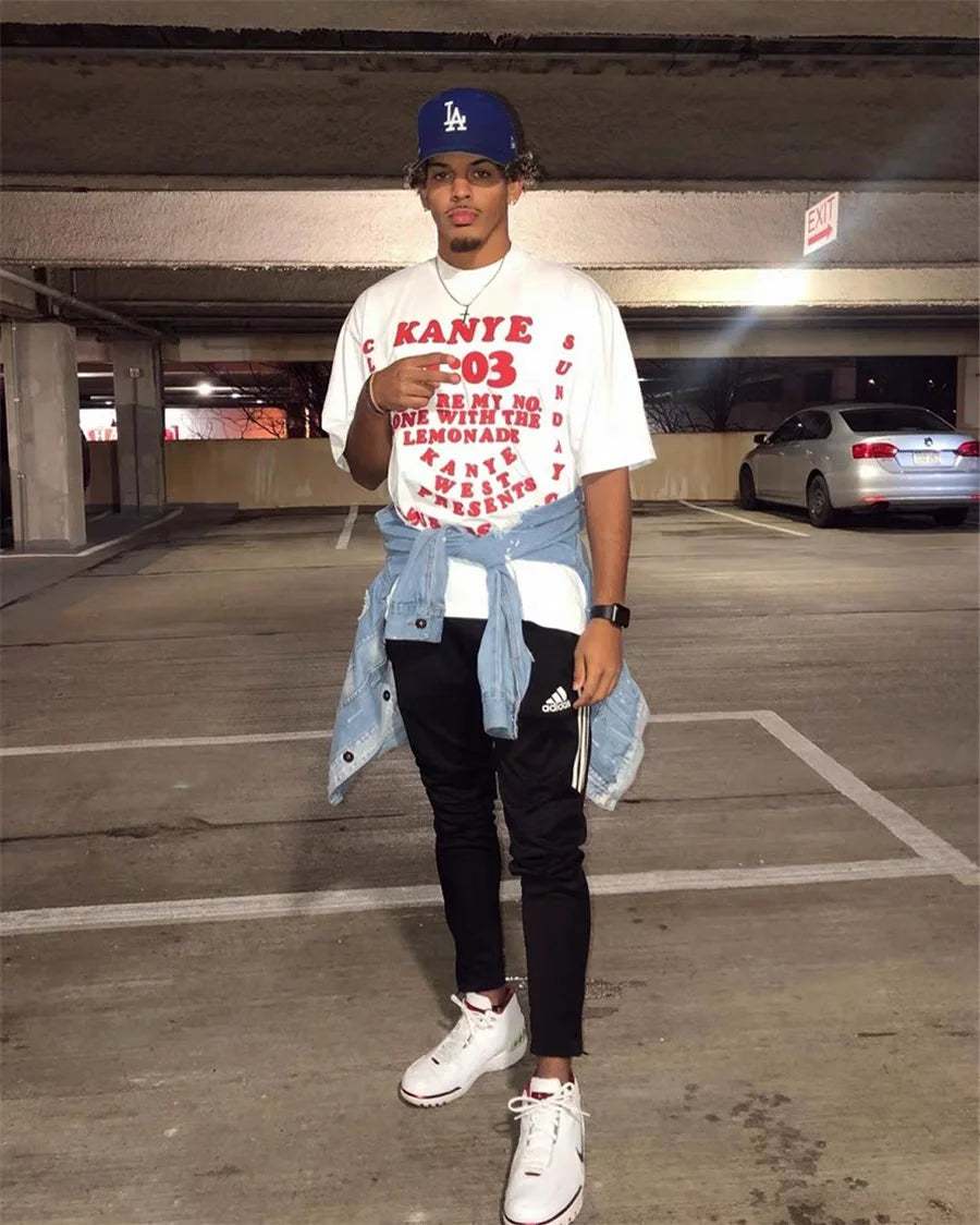 Kanye west T-shirt small round neck loose casual men's streetwear