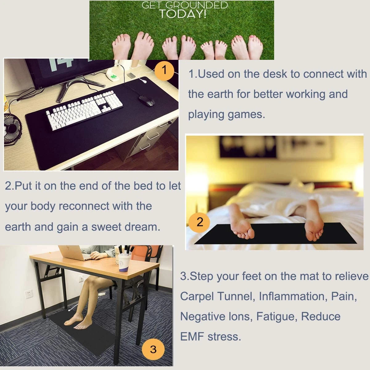 🌍 Recharge Naturally – Grounding Mat with Earthing Cable for Stress Relief & Better Health