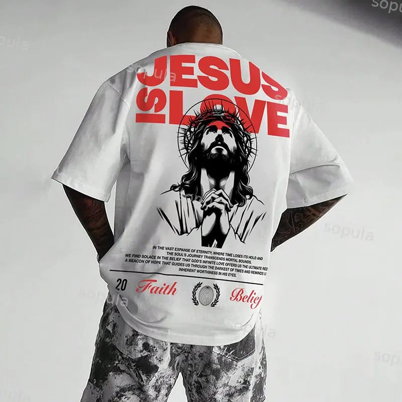 🔥 Wear the Message – “Jesus. God. Gospel. Love.” Cotton T-Shirt for Men & Women – Retro Y2K Streetwear Style