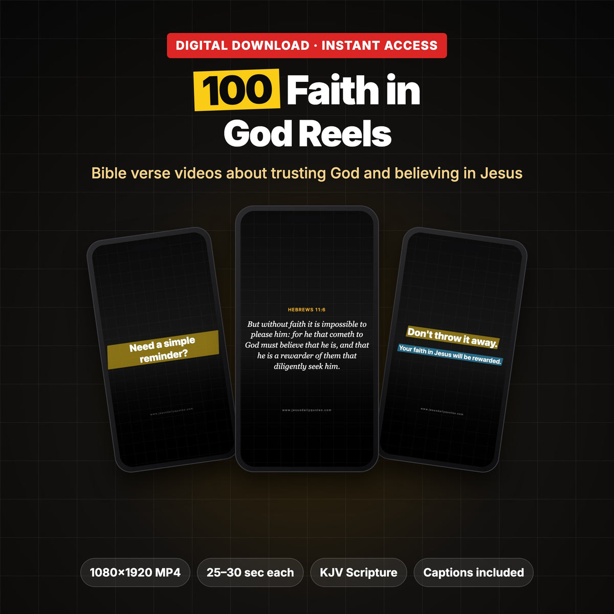 100 Faith in God Reels | Bible Verse Videos About Trusting Jesus for Instagram, TikTok & Shorts