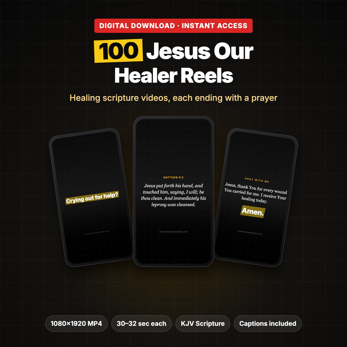 100 Jesus Our Healer Reels with Prayer | Healing Bible Verse Videos for Instagram & TikTok