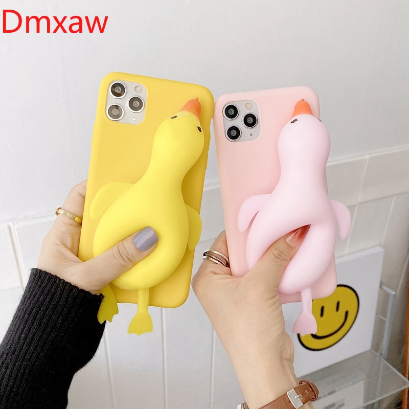 Casing For iPhone 13 12 11 Pro Max Mini X XR XS Max 8 7 6 6S Plus SE 5S 5 Cover Cute Cartoon Duck Goose Stress Reliever Case