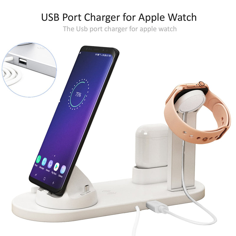 Qi 4 in 1 Wireless Charger For iPhone Charging Dock Station For Apple Watch Airpods Charger Micro USB Type C Stand Fast Charging