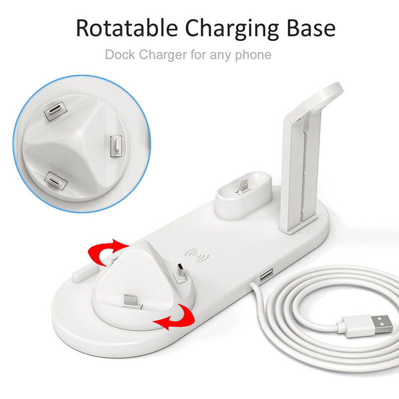 Qi 4 in 1 Wireless Charger For iPhone Charging Dock Station For Apple Watch Airpods Charger Micro USB Type C Stand Fast Charging