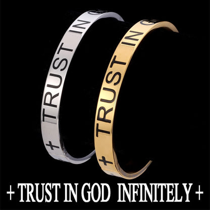 "TRUST IN GOD INFINITELY" 316L Stainless Steel Cross Bracelet Bangle H480