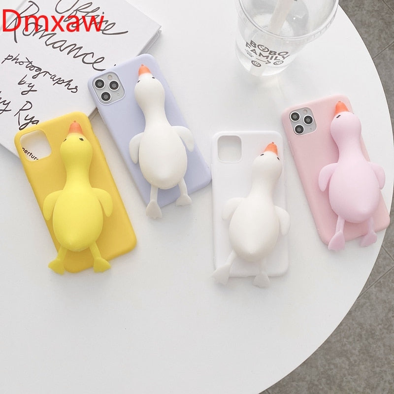 Casing For iPhone 13 12 11 Pro Max Mini X XR XS Max 8 7 6 6S Plus SE 5S 5 Cover Cute Cartoon Duck Goose Stress Reliever Case