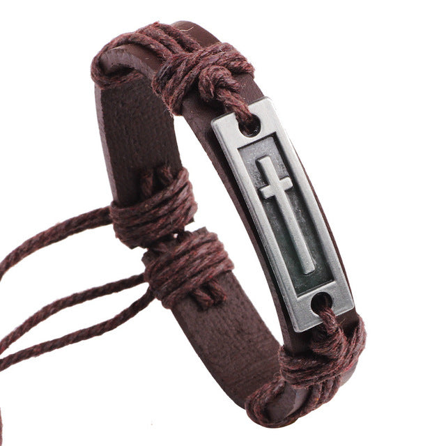 Cross Leather Bracelet For Men Women