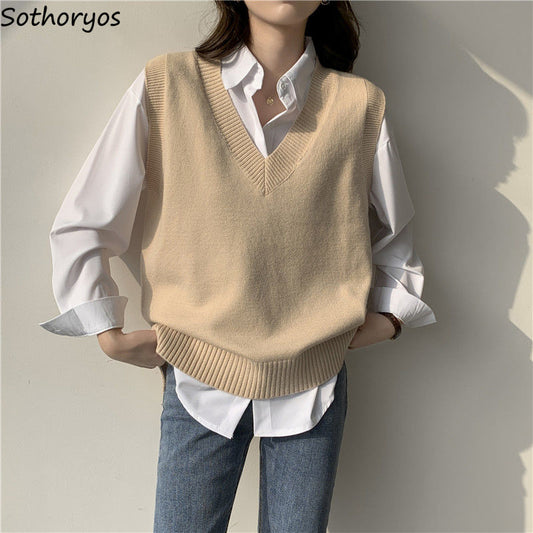 Casual Korean Style V Neck Sweater for Teens Fashion